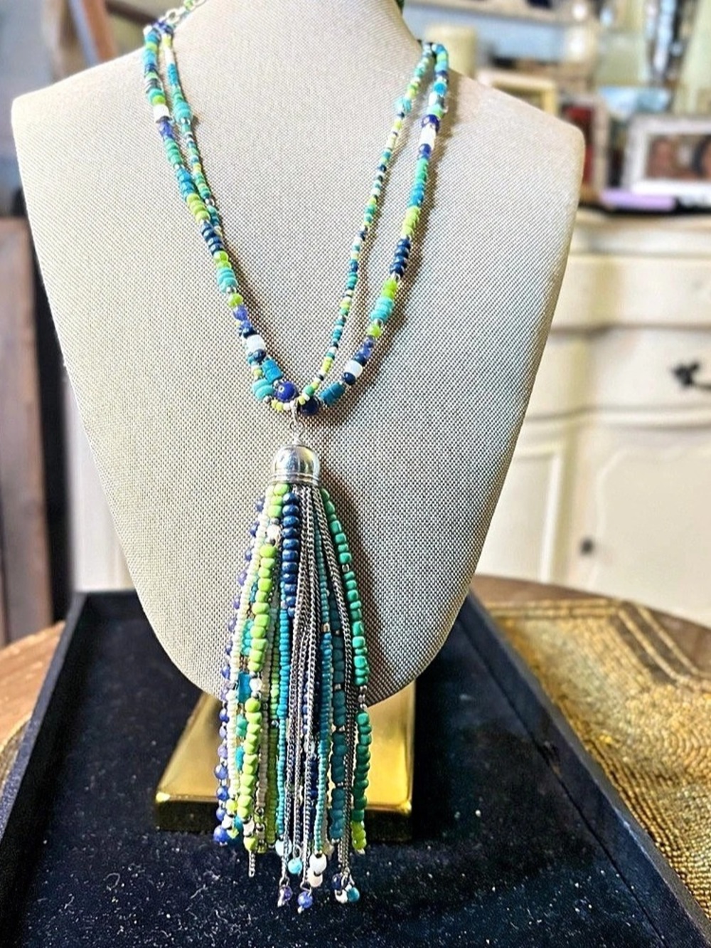 Chico's Multicolor Beaded Tassel Necklace
